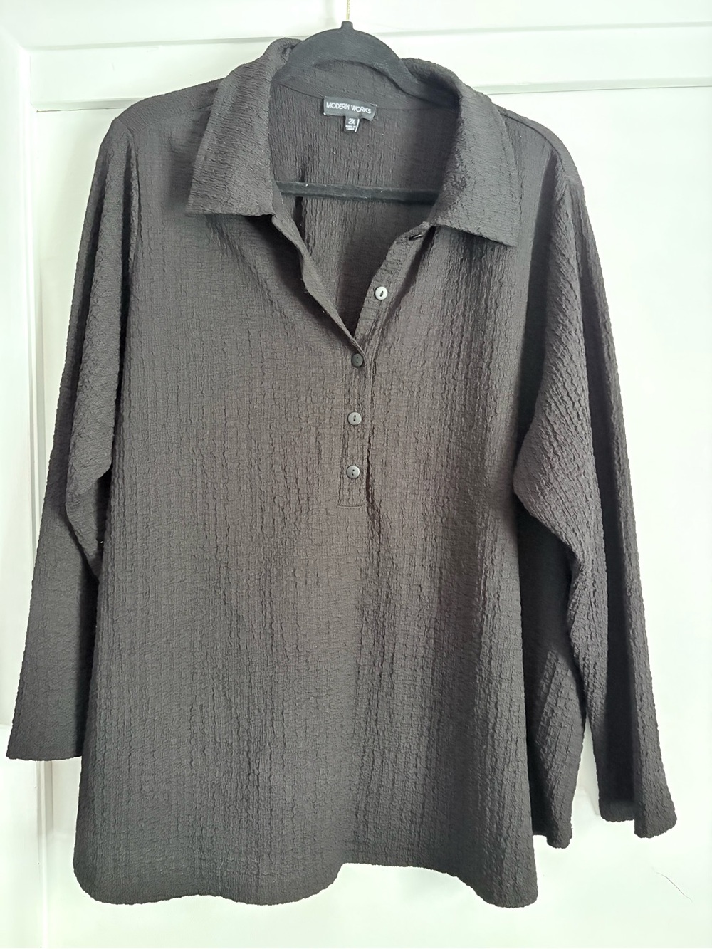 Modern Works Dark Brown Textured Button-Front Shirt
